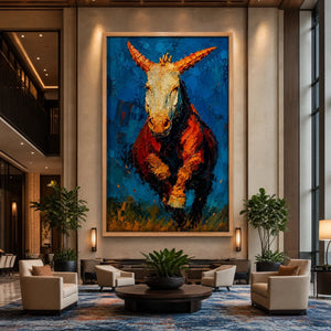 Ember Stallion in a refined hotel interior with wood frame