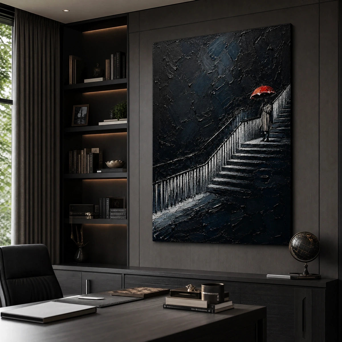 Ascent In Red in a refined office, frameless