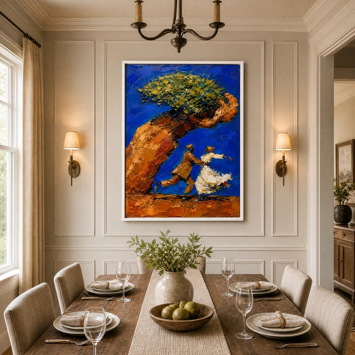 Beneath The Golden Tree in a refined dining room with white frame