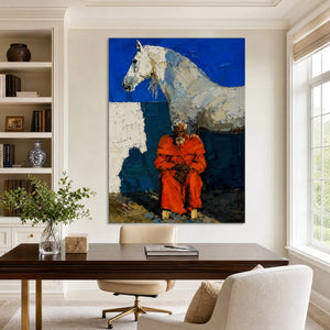 Scarlet Riders in a refined office, frameless