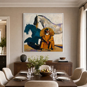 Equestrian Shadow in a refined dining room with white frame