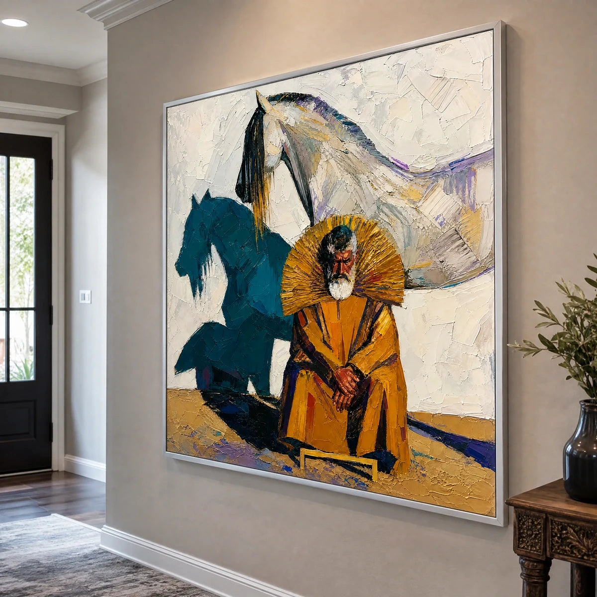 Equestrian Shadow in a refined entry hall with silver frame