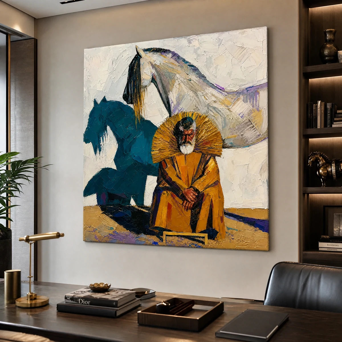 Equestrian Shadow in a refined office, frameless
