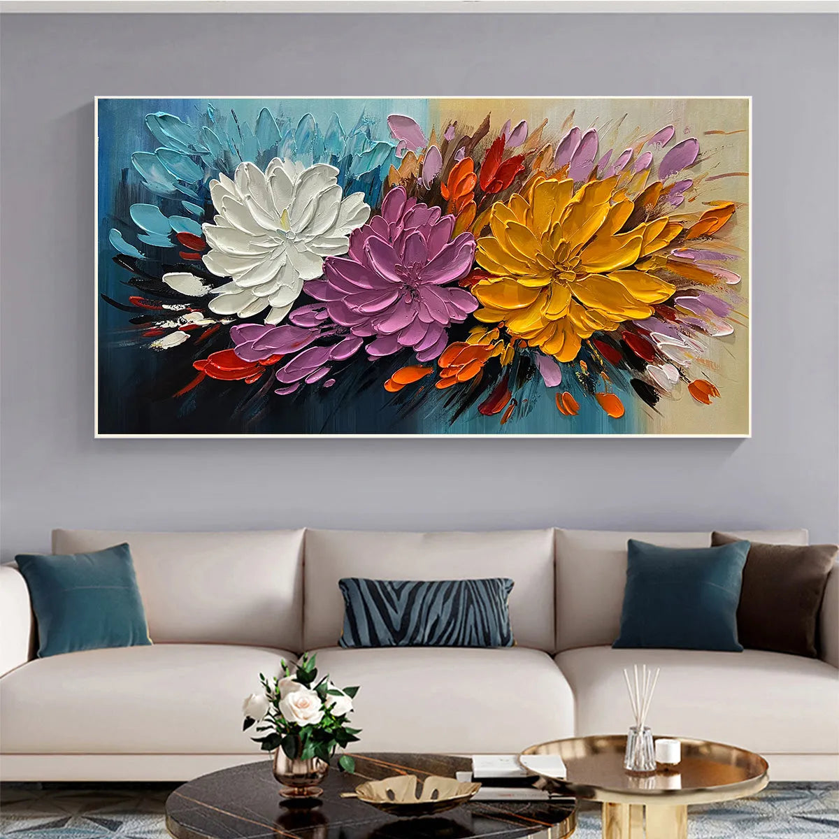 Autumn Bouquet: Textured Floral Painting | Impasto Flowers | Colorful | Living Room & Dining Room