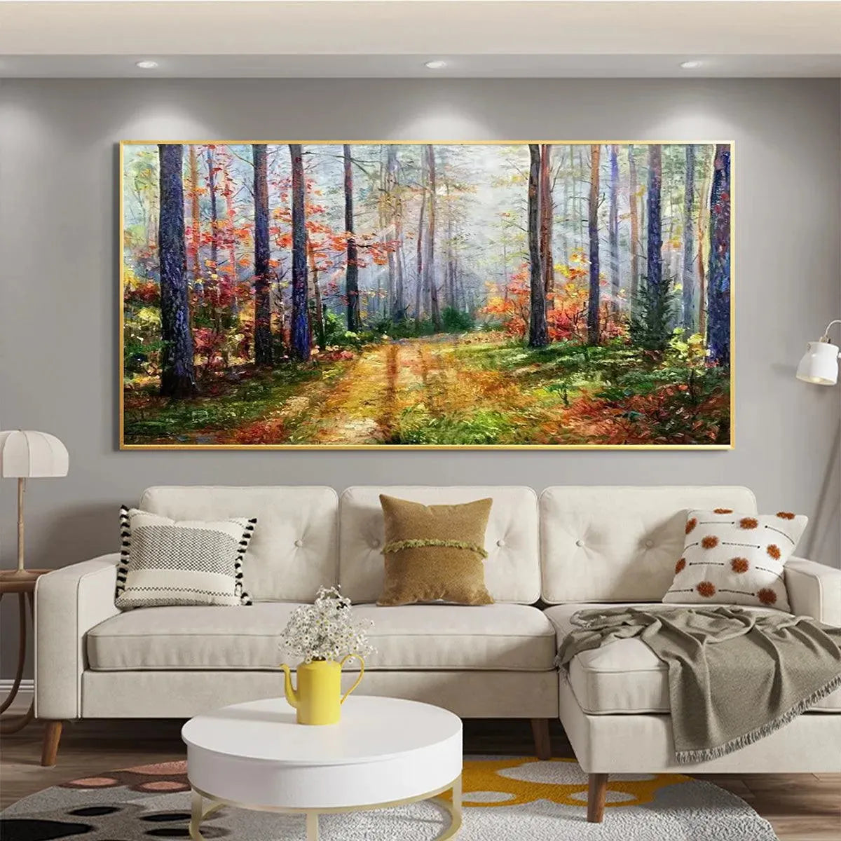Autumn Landscape Oil Painting - Hand-Painted Forest Path Art