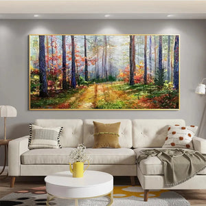 Autumn Landscape Oil Painting - Hand-Painted Forest Path Art