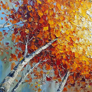 Autumn's Gaze Palette Knife Forest Landscape Oil Painting