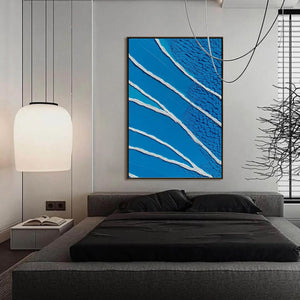 Original textured blue impasto abstract oil painting 'Azure Current', modern wall art