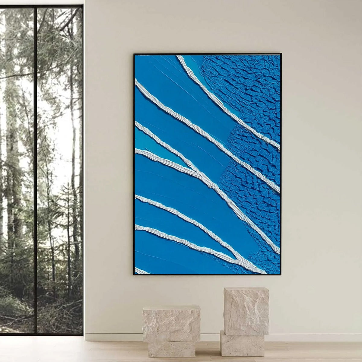 Original handmade abstract blue oil painting 'Azure Current' with impasto texture