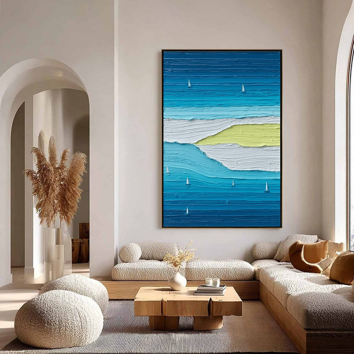 Azure Horizon Textured Seascape Oil Painting | Coastal Wall Art