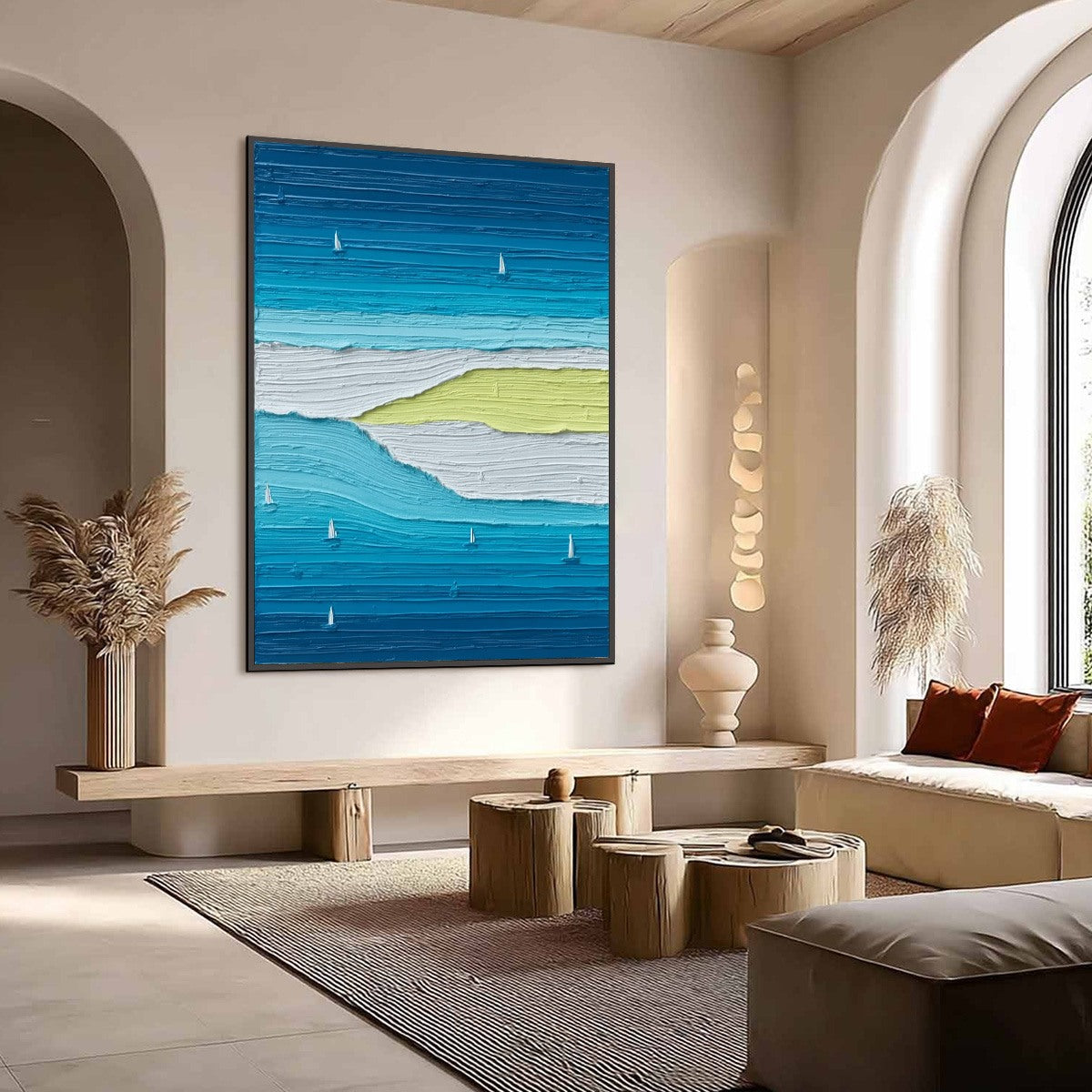 Azure Horizon Textured Seascape Oil Painting | Coastal Wall Art