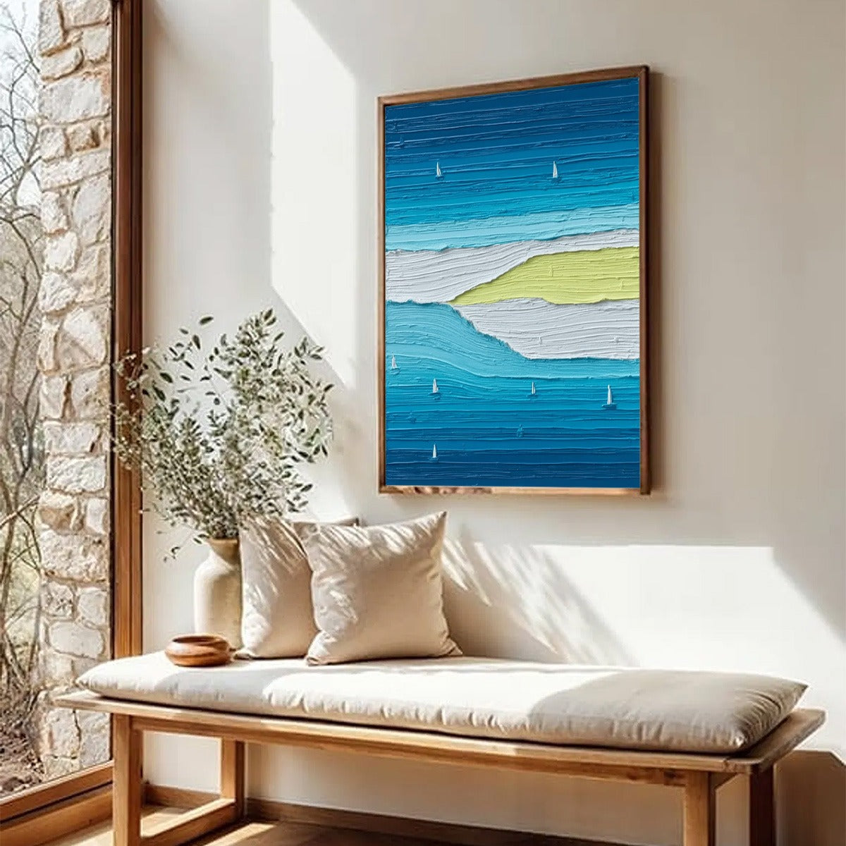 Azure Horizon Textured Seascape Oil Painting | Coastal Wall Art