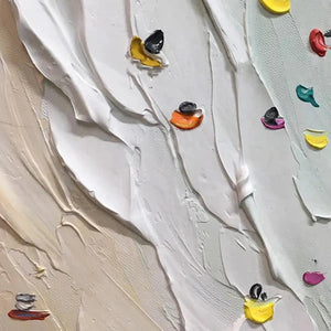 Javier Ramirez "Beach Day" textured minimalist beach scene painting with colorful umbrellas in a black frame.