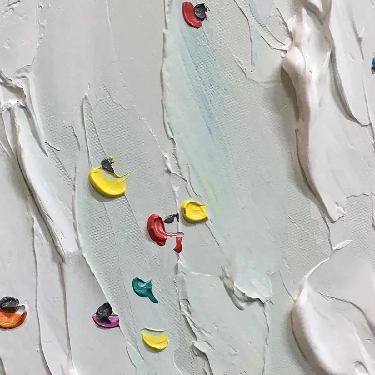 Javier Ramirez "Beach Day" textured minimalist beach scene painting with colorful umbrellas in a black frame.