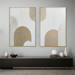 Beige Textured Arches Diptych by Isabella Rossi: Textured abstract painting set of 2 with neutral tones