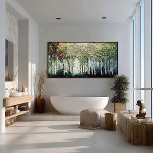 BIRCH SYMPHONY: Heavy Texture Palette Knife Forest Painting