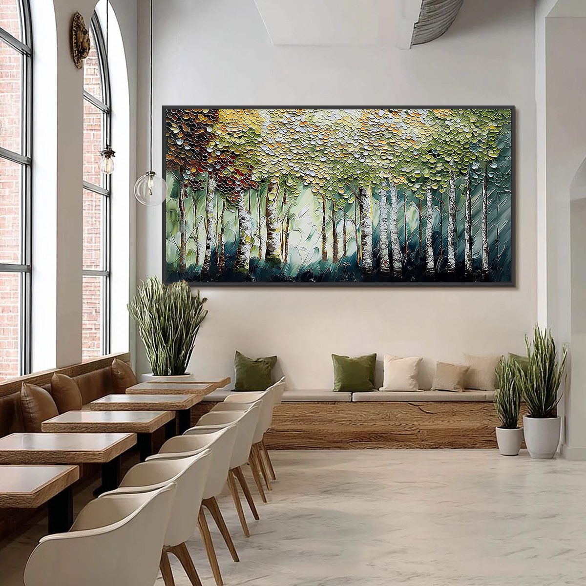 BIRCH SYMPHONY: Heavy Texture Palette Knife Forest Painting