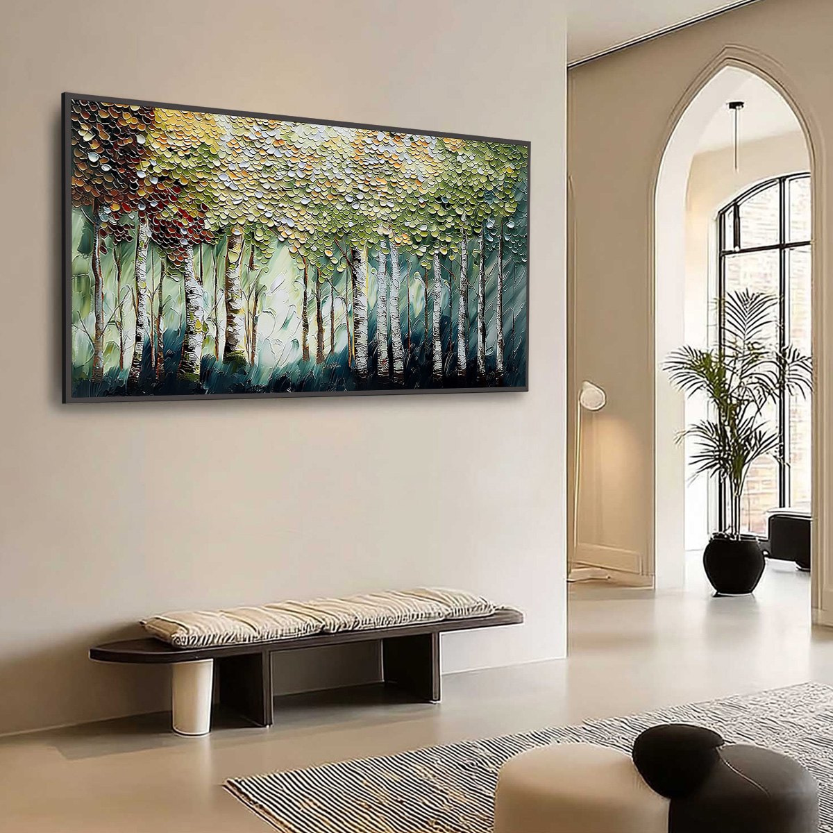 BIRCH SYMPHONY: Heavy Texture Palette Knife Forest Painting