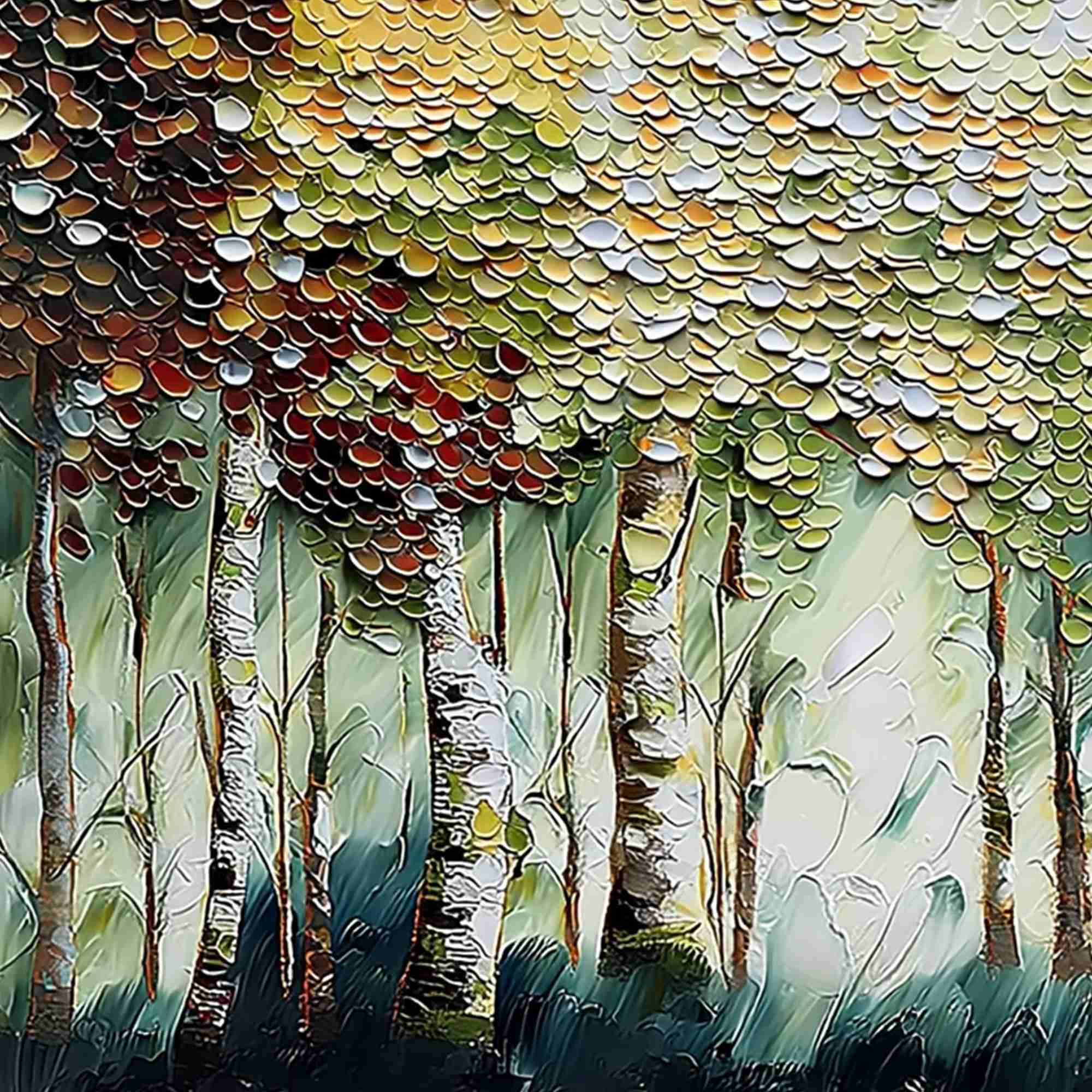 BIRCH SYMPHONY: Heavy Texture Palette Knife Forest Painting