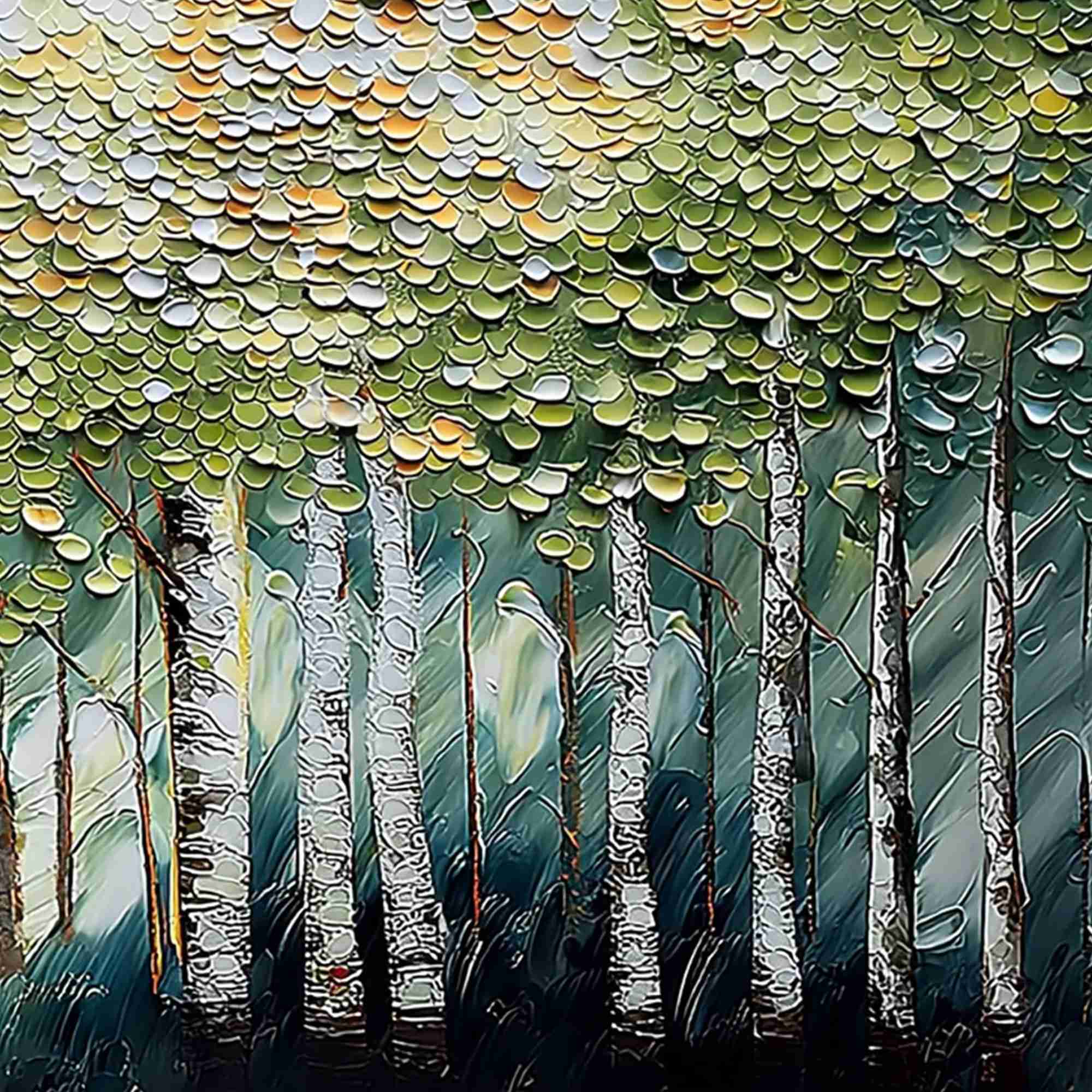 BIRCH SYMPHONY: Heavy Texture Palette Knife Forest Painting