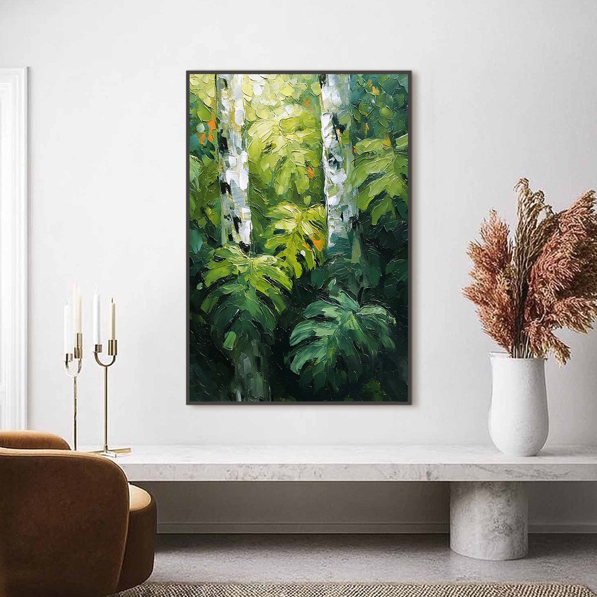 BIRCHWOOD WHISPERS: Textured Impasto Forest & Birch Tree Painting