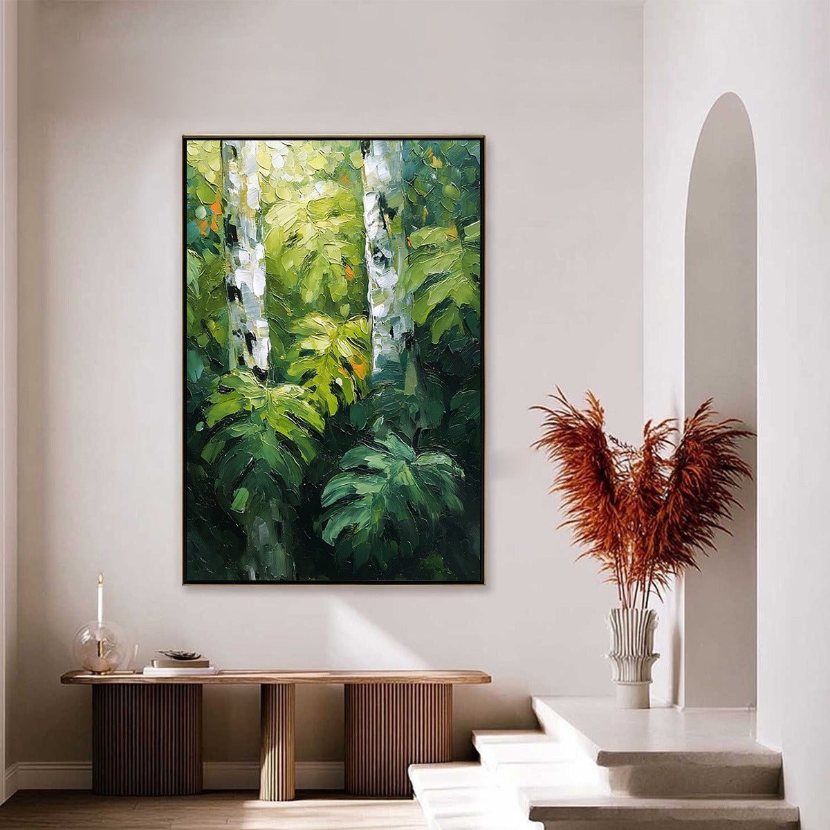 BIRCHWOOD WHISPERS: Textured Impasto Forest & Birch Tree Painting