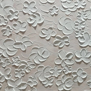 Textured White Floral Painting, Horizontal Canvas, Minimalist Wall Art