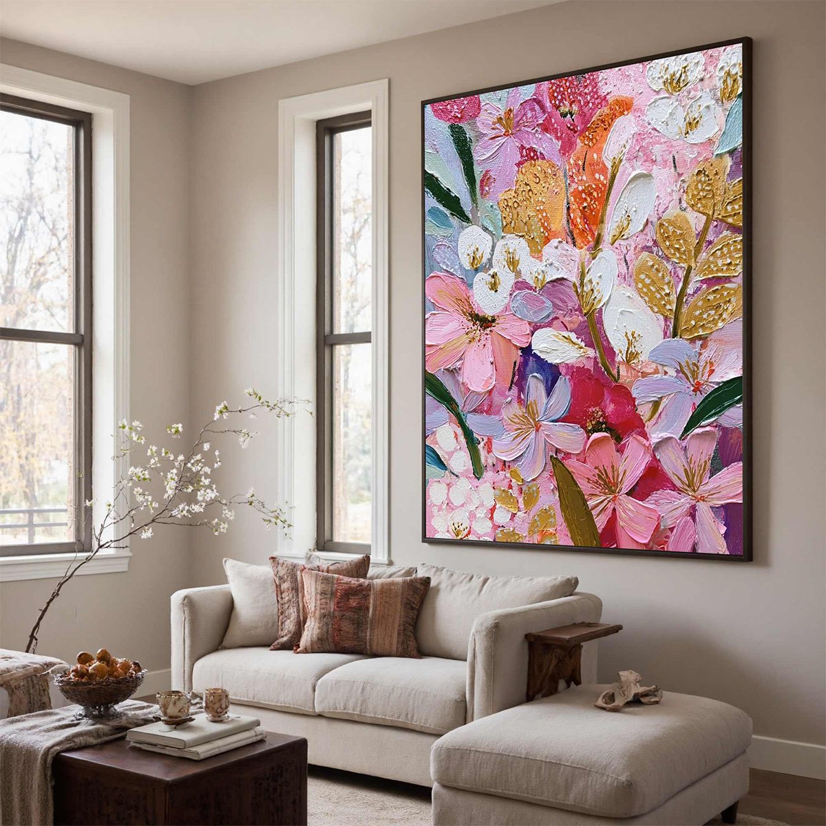 BLOOMING RHAPSODY: Textured Impasto Floral Oil Painting