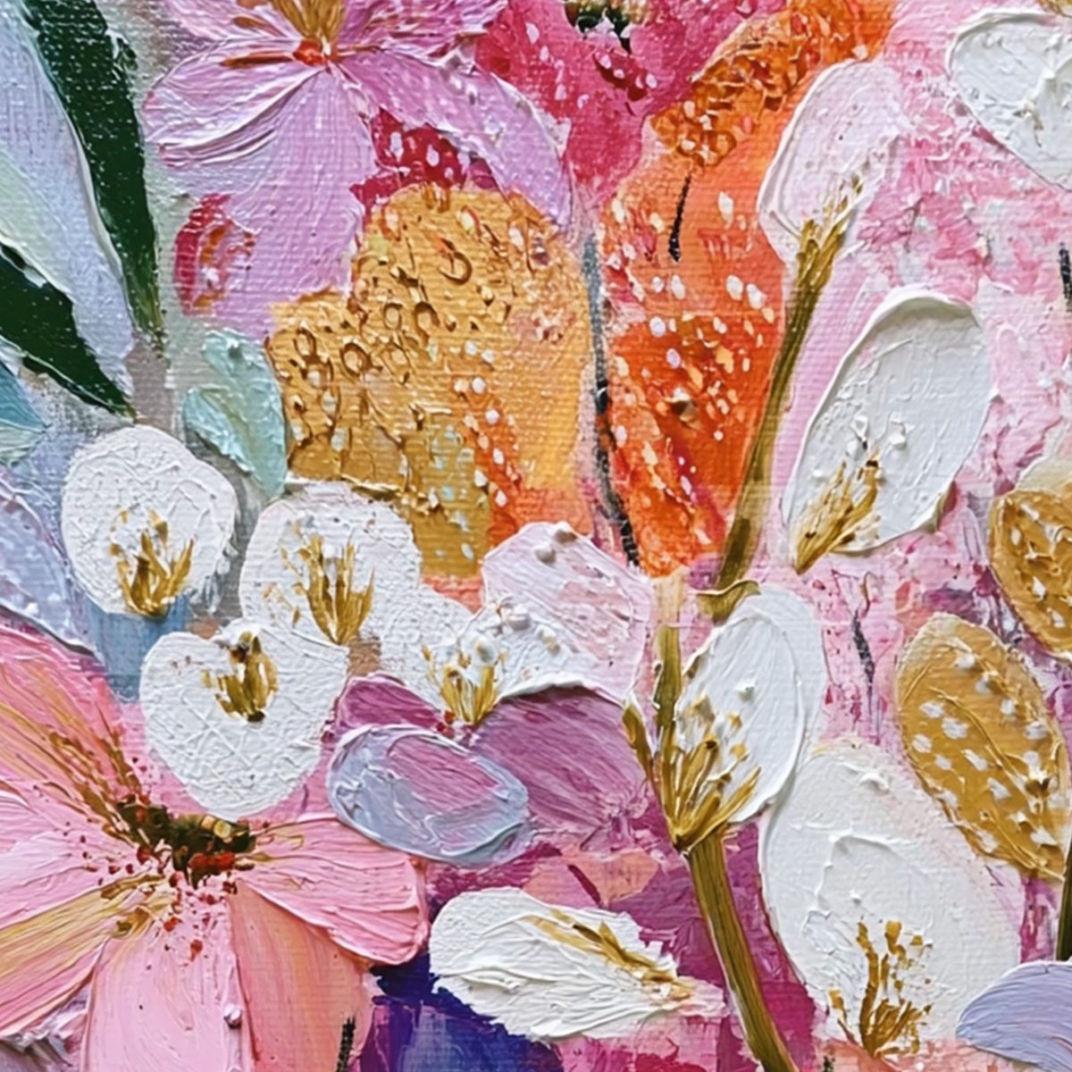 BLOOMING RHAPSODY: Textured Impasto Floral Oil Painting