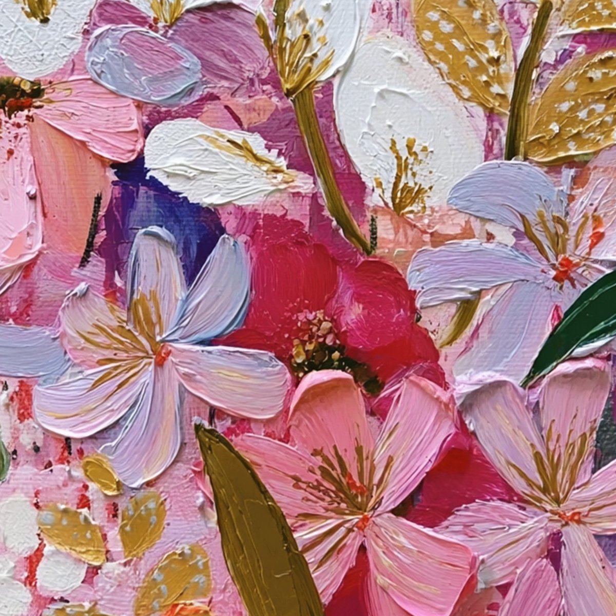 BLOOMING RHAPSODY: Textured Impasto Floral Oil Painting