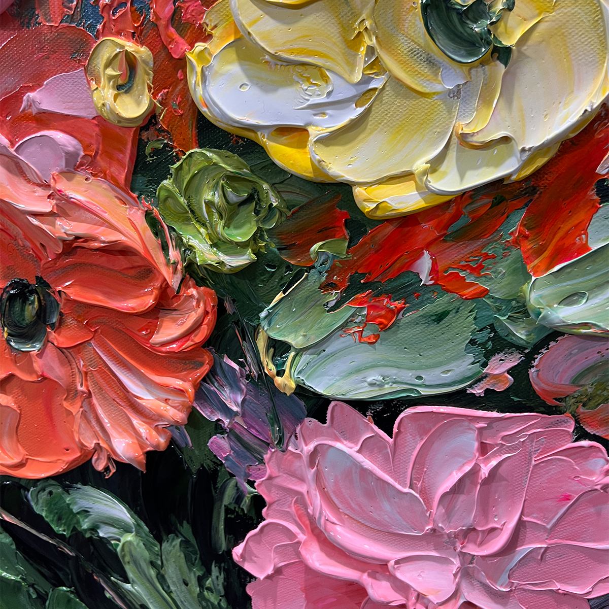 Blooming Bouquet: Floral Oil Painting | Textured | Impasto | Colorful | Flowers | Square