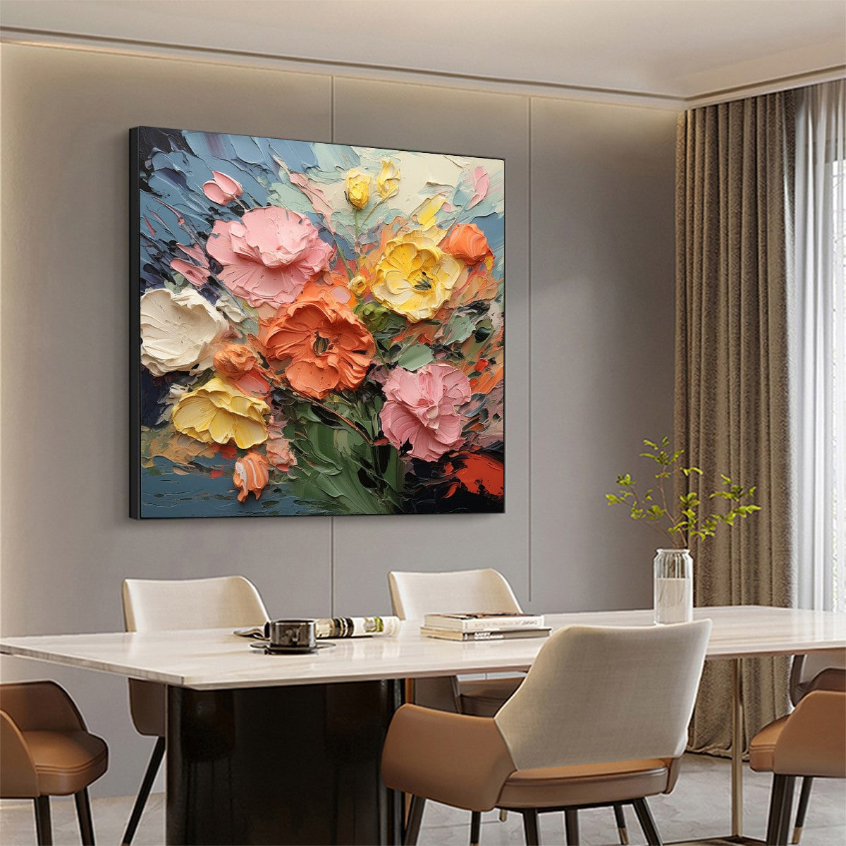 Blooming Bouquet: Floral Oil Painting | Textured | Impasto | Colorful | Flowers | Square