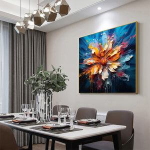 Blooming Burst: Original Impasto Floral Oil Painting - Textured Flower Wall Art Decor