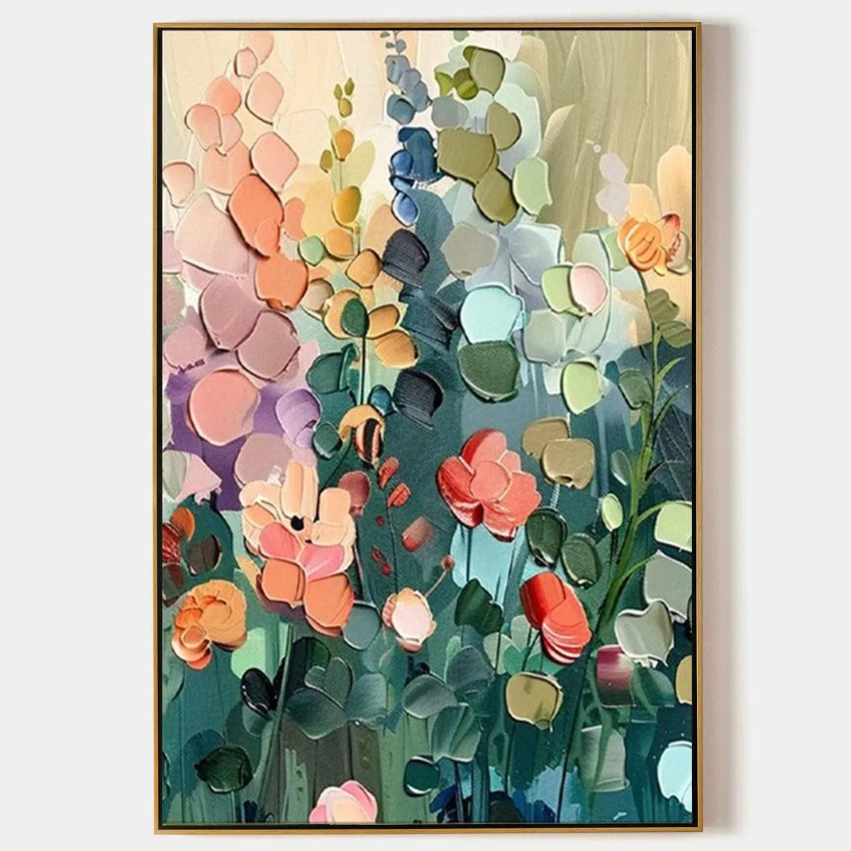 Textured Floral Painting, Colorful Wildflower Wall Art, Vertical Canvas, Impasto Decor