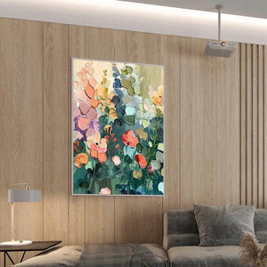 Textured Floral Painting, Colorful Wildflower Wall Art, Vertical Canvas, Impasto Decor