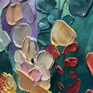 Textured Floral Painting, Colorful Wildflower Wall Art, Vertical Canvas, Impasto Decor
