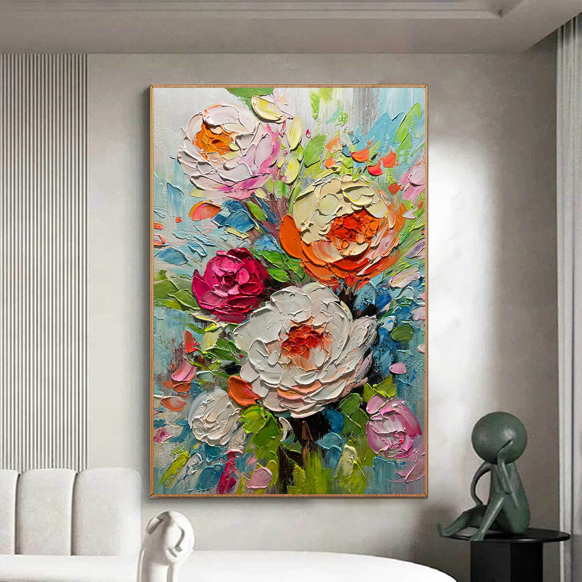 Blooming Rhapsody: Colorful Floral Impasto Oil Painting Canvas