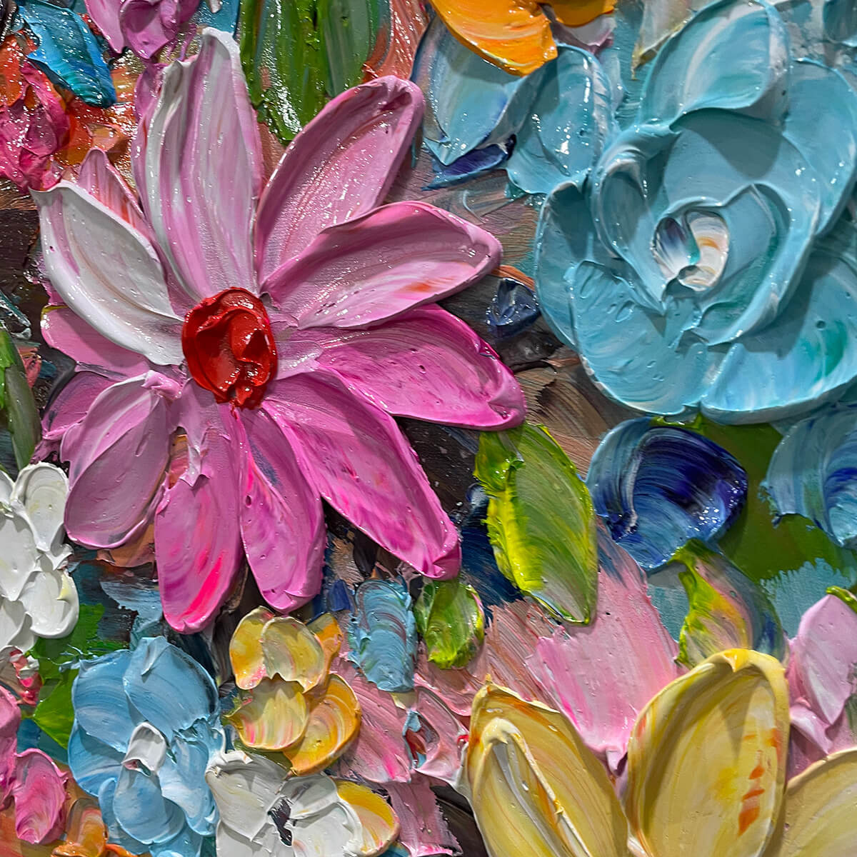 Blooming Rhapsody: Colorful Floral Impasto Oil Painting Canvas