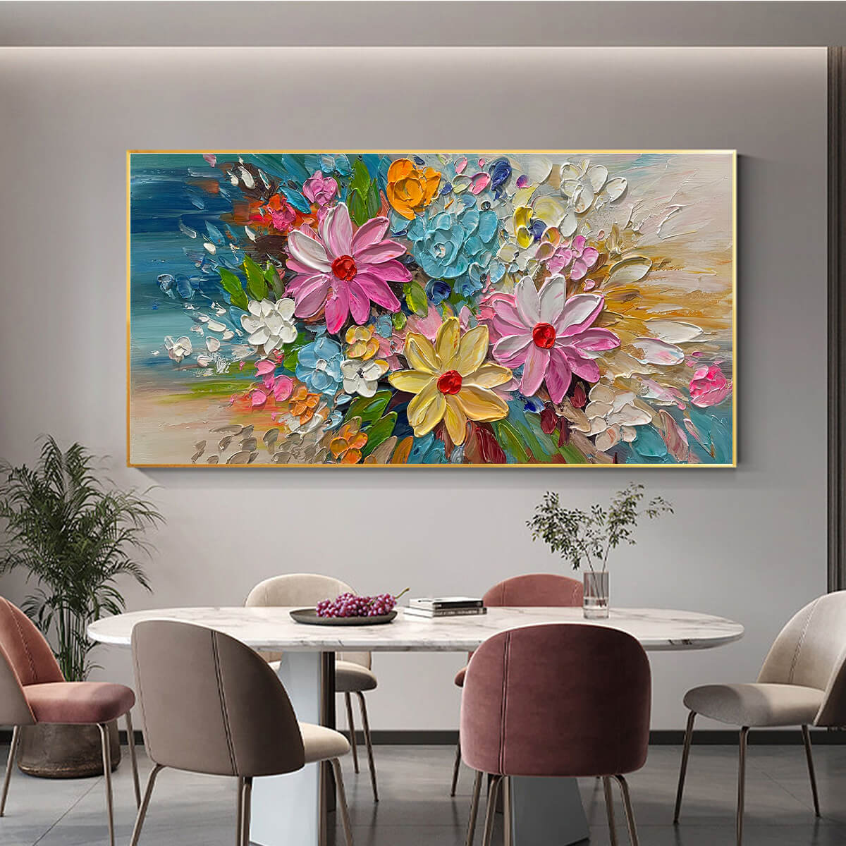 BLOOMING RHAPSODY: Colorful Floral Impasto Oil Painting