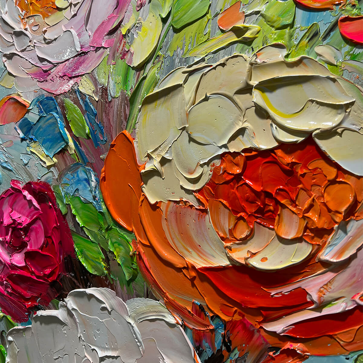 BLOOMING RHAPSODY: Colorful Floral Impasto Oil Painting