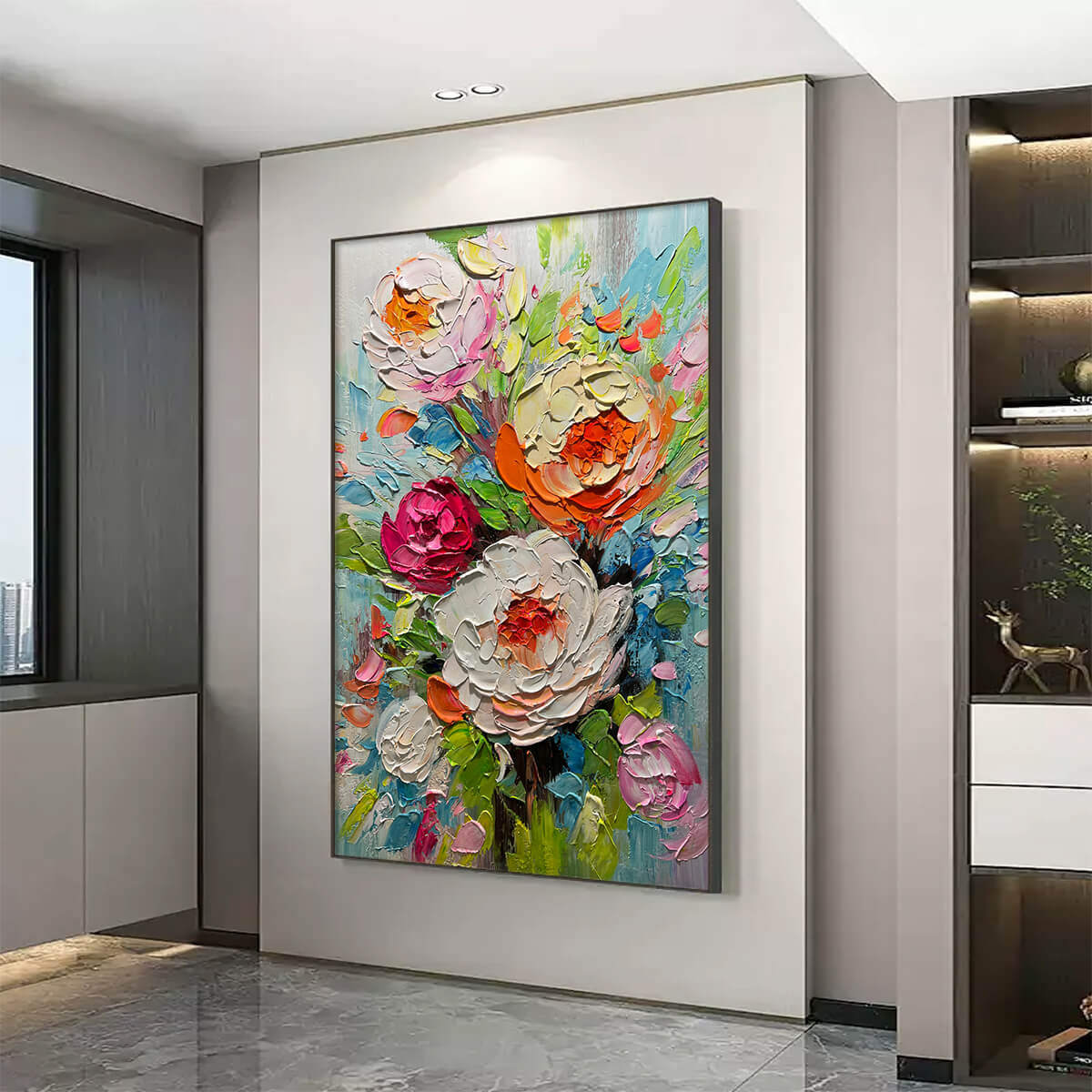 Blooming Rhapsody: Colorful Floral Impasto Oil Painting Canvas