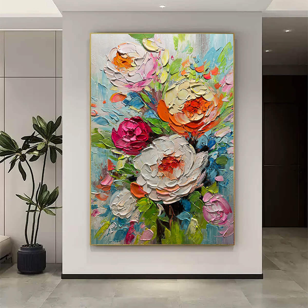 Blooming Rhapsody: Colorful Floral Impasto Oil Painting