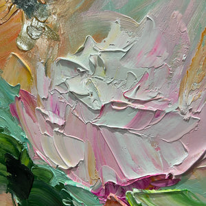 Blooming Romance: Original Impressionistic Floral Oil Painting - Pink and Peach Flower Wall Art