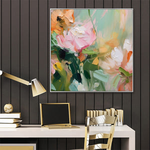 Blooming Romance: Original Impressionistic Floral Oil Painting - Pink and Peach Flower Wall Art