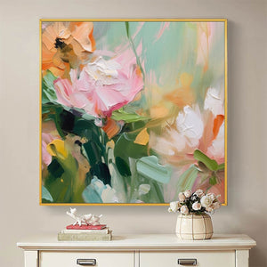 Blooming Romance: Original Impressionistic Floral Oil Painting - Pink and Peach Flower Wall Art
