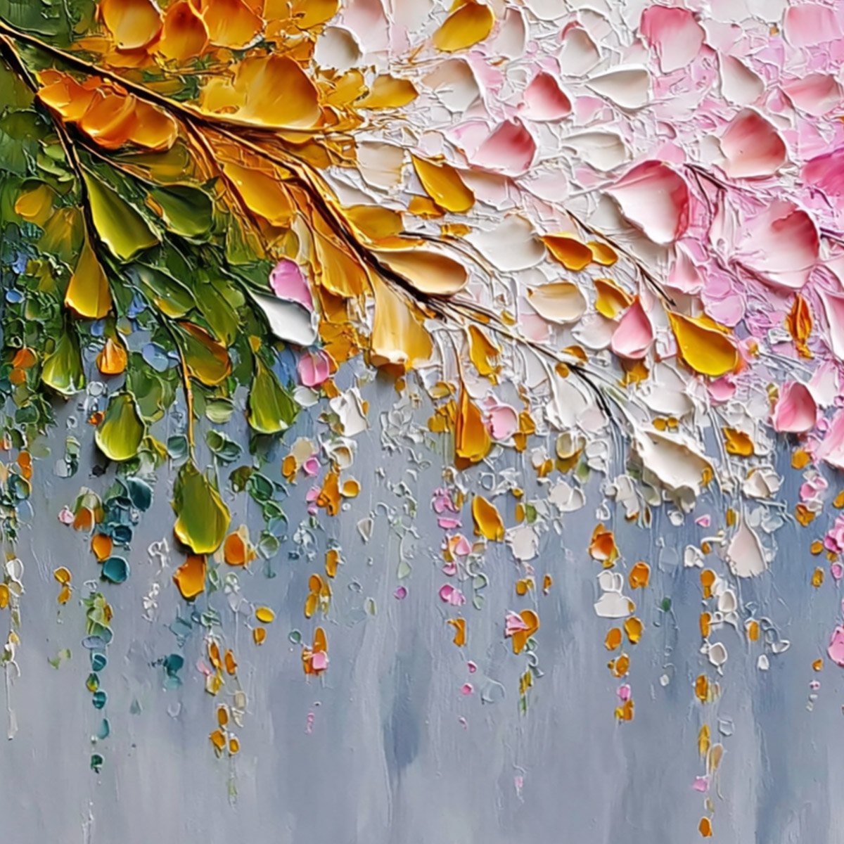 BLOSSOM CASCADE: Heavily Textured Palette Knife Floral Painting