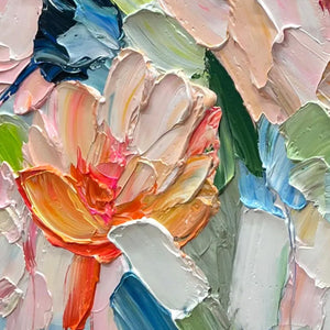 BLOSSOM CHORALE: Textured Impressionist Floral Diptych Oil Painting