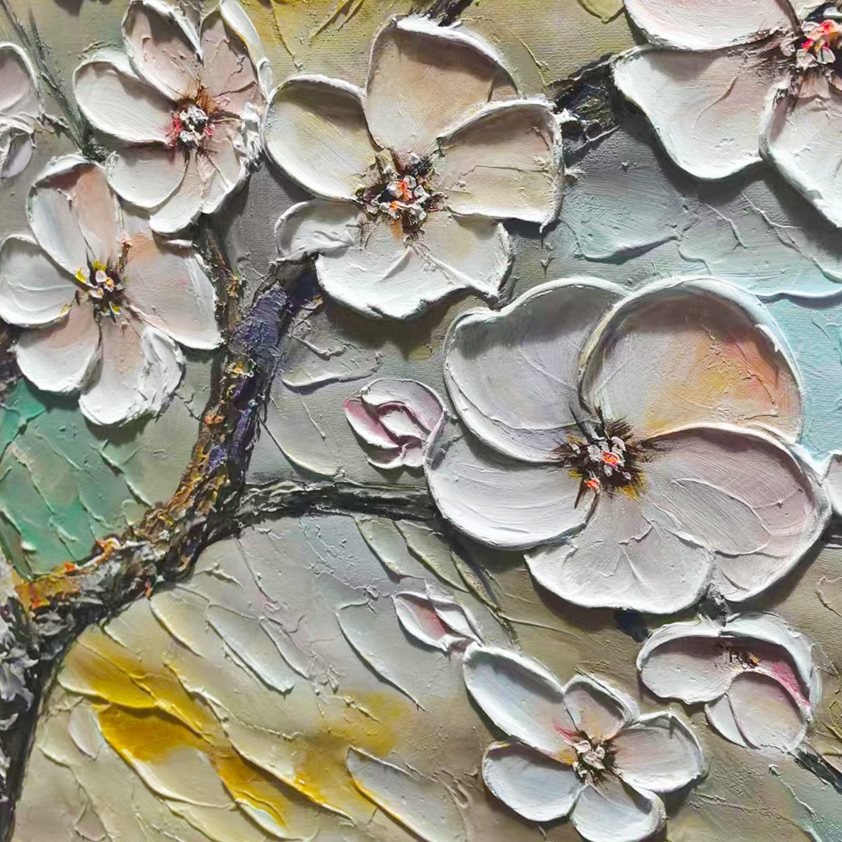 BLOSSOM SERENADE: Textured Impasto Cherry Blossom Painting