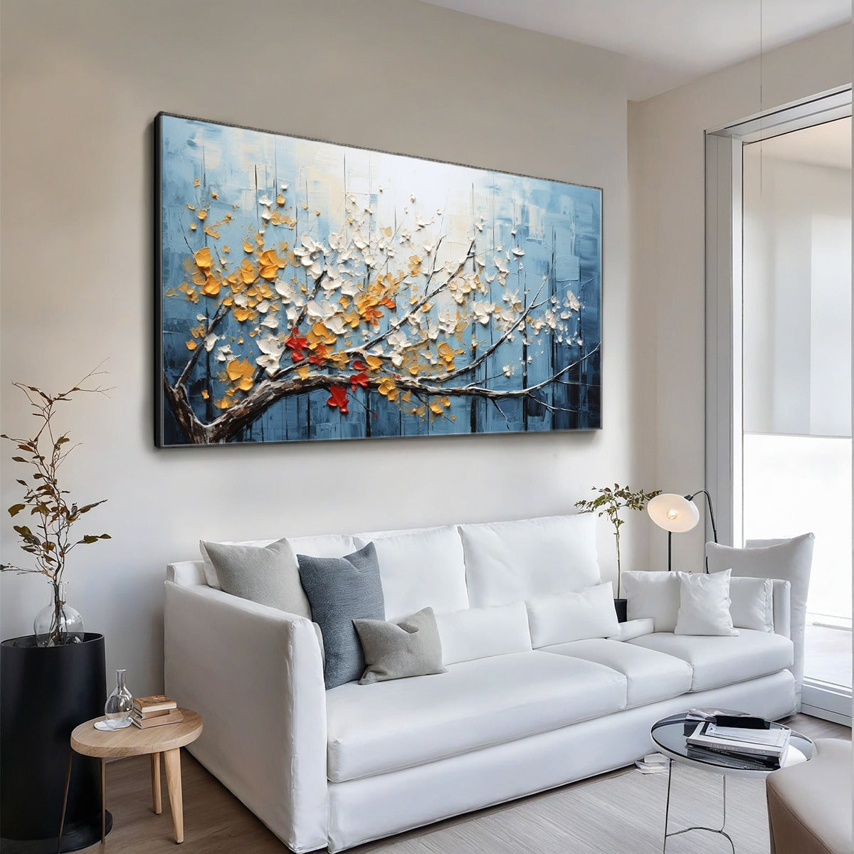 BLOSSOMING BRANCH: Textured Floral Oil Painting