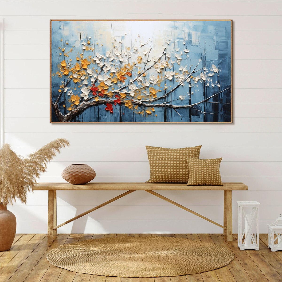 BLOSSOMING BRANCH: Textured Floral Oil Painting